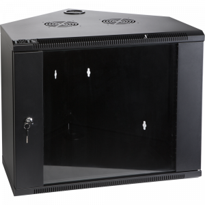 Шкаф настенный угловой глубиной 600мм, стеклянная дверь, черный